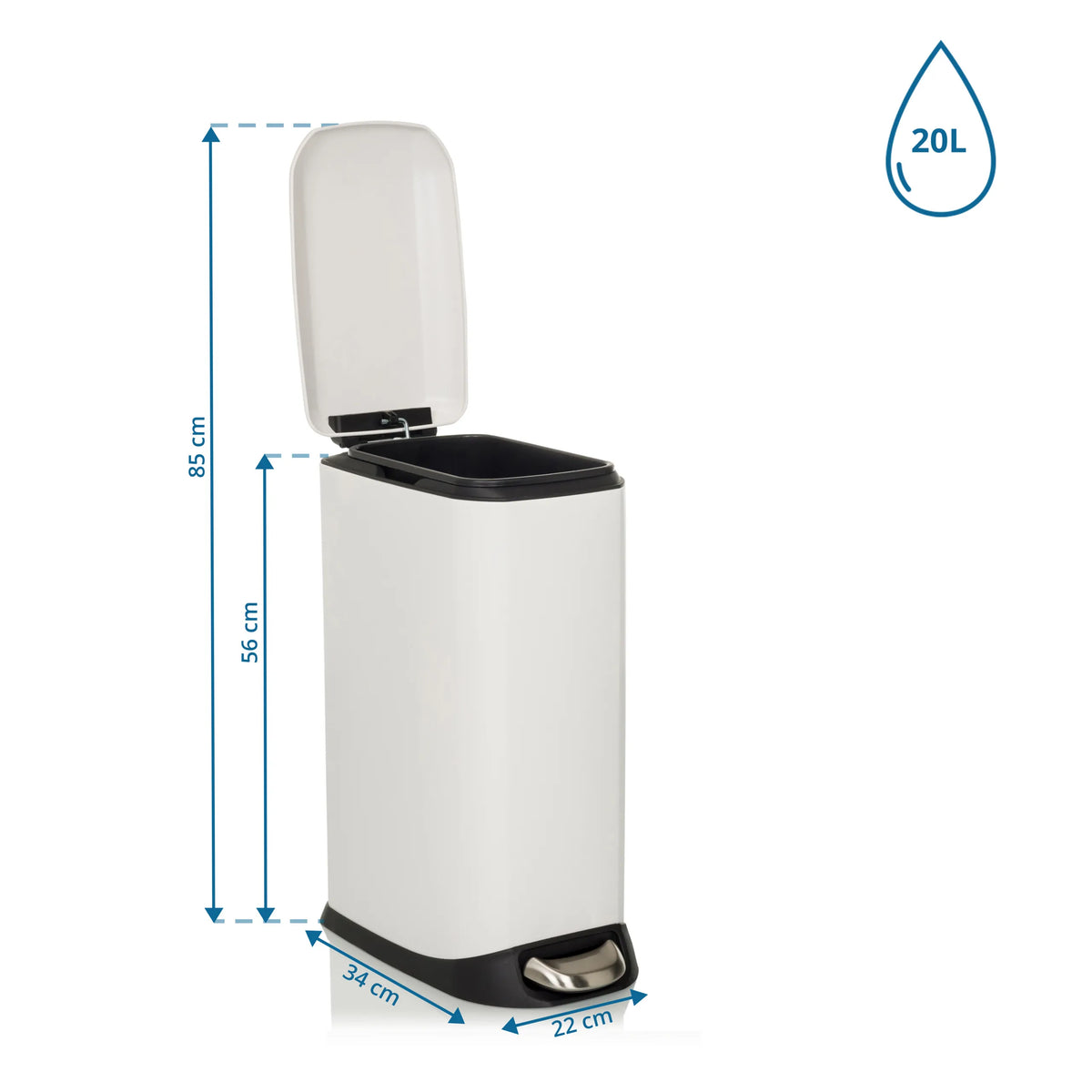 Dibujo dimensional de la papelera CLEAN SLIM con un volumen de 20 l y una altura de 85 cm de hjh OFFICE