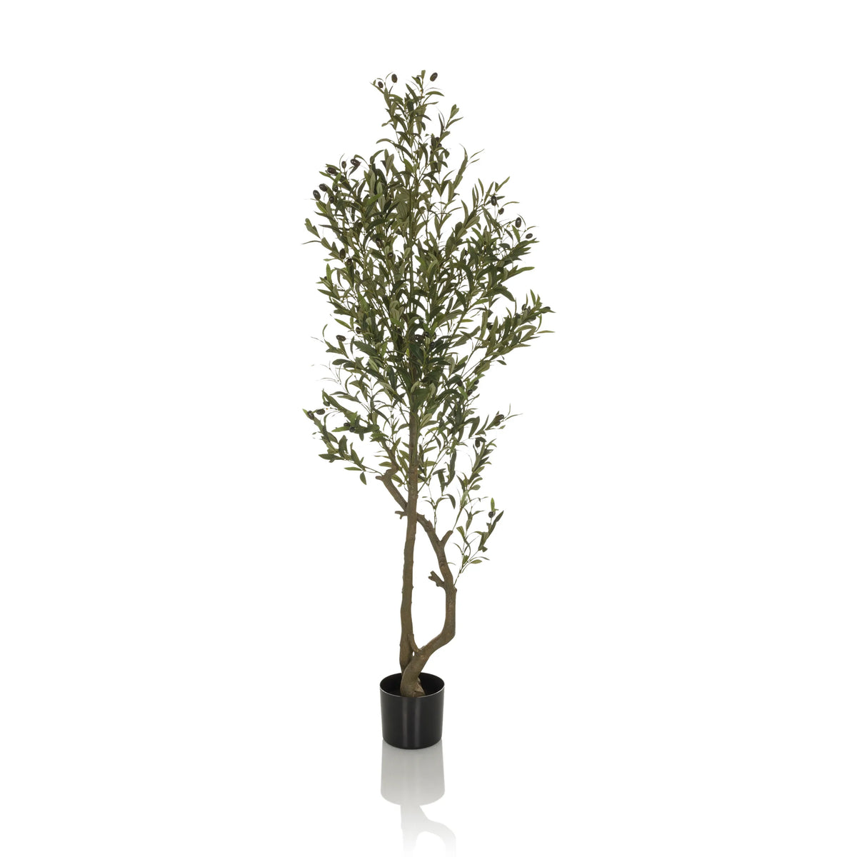 Planta artificial verde OLIVE I en una maceta negra sencilla de hjh OFFICE – vista de 360° (vista frontal 0°)
