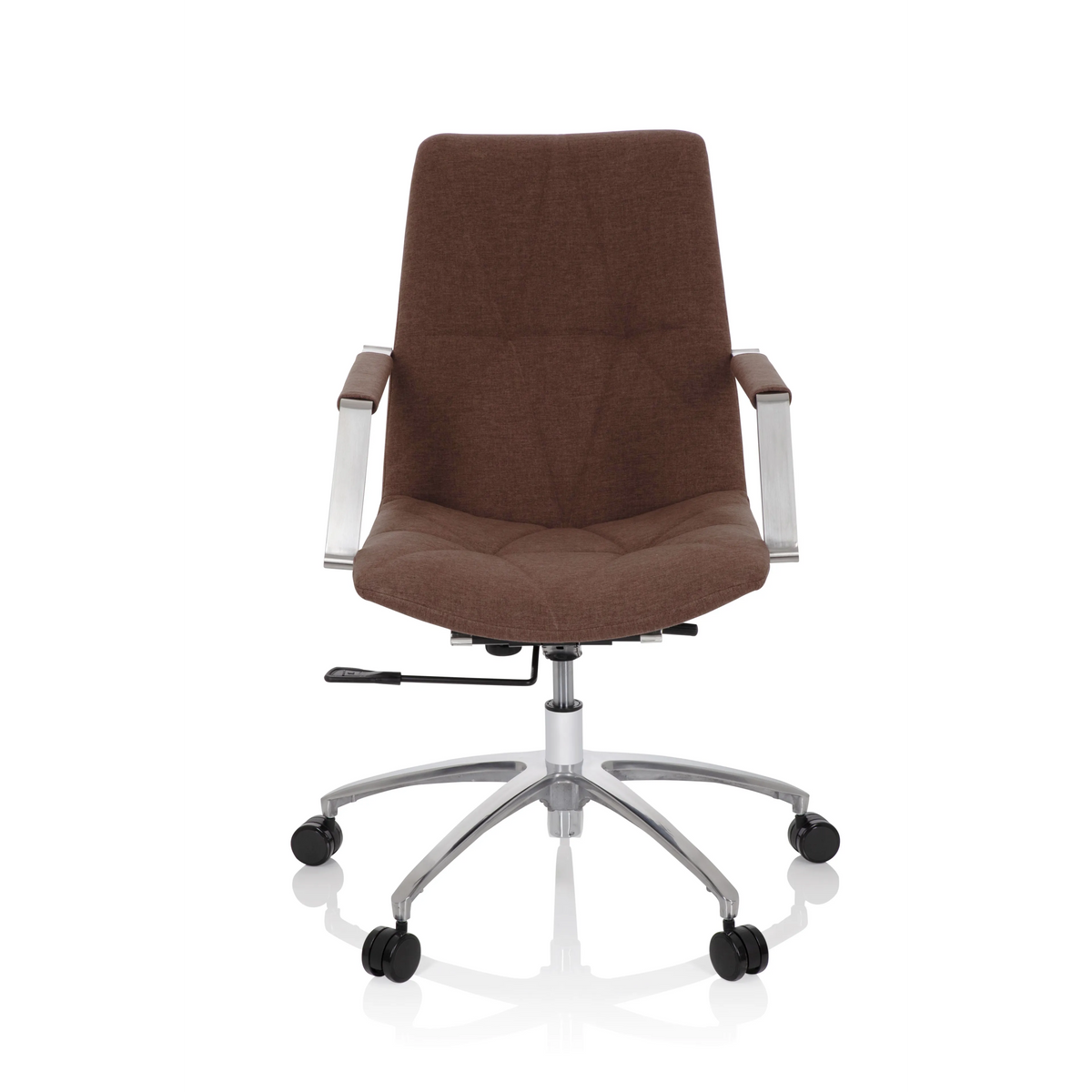 Mittelbrauner Homeoffice-Bürostuhl SARANTO II mit Armlehnen und Fußkreuz mit fünf Rollen von hjh OFFICE – 360-Grad-Ansicht (Frontansicht 0°)