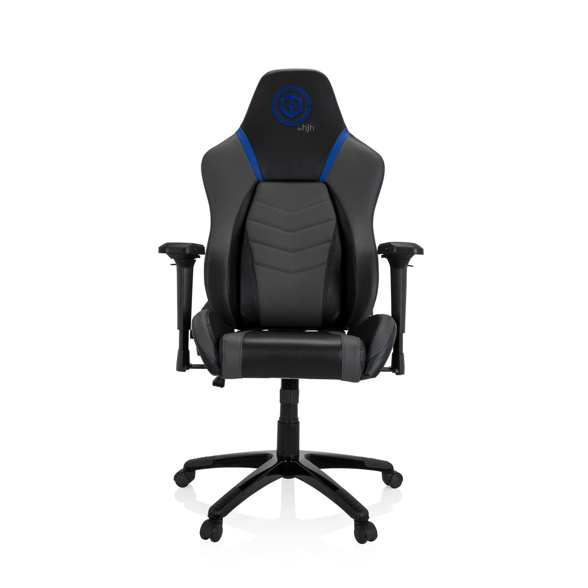 Silla gaming GAMEBREAKER POLARYS I en color gris azulado con reposabrazos y base de cinco ruedas de hjh OFFICE – vista de 360° (vista frontal 0°)