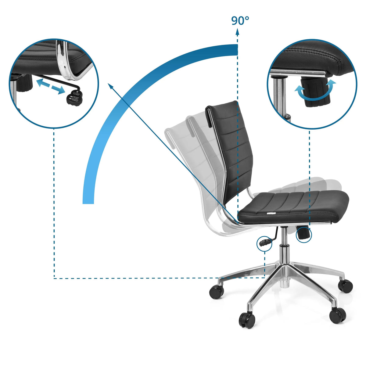Respaldo ajustable con ángulo de inclinación de 90 grados de la silla de oficina profesional TRISHA de hjh OFFICE