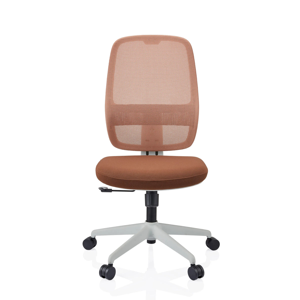 Silla de oficina profesional Minoro W marrón con respaldo de malla y base blanca de cinco ruedas de hjh OFFICE – vista de 360° (vista frontal 0°)