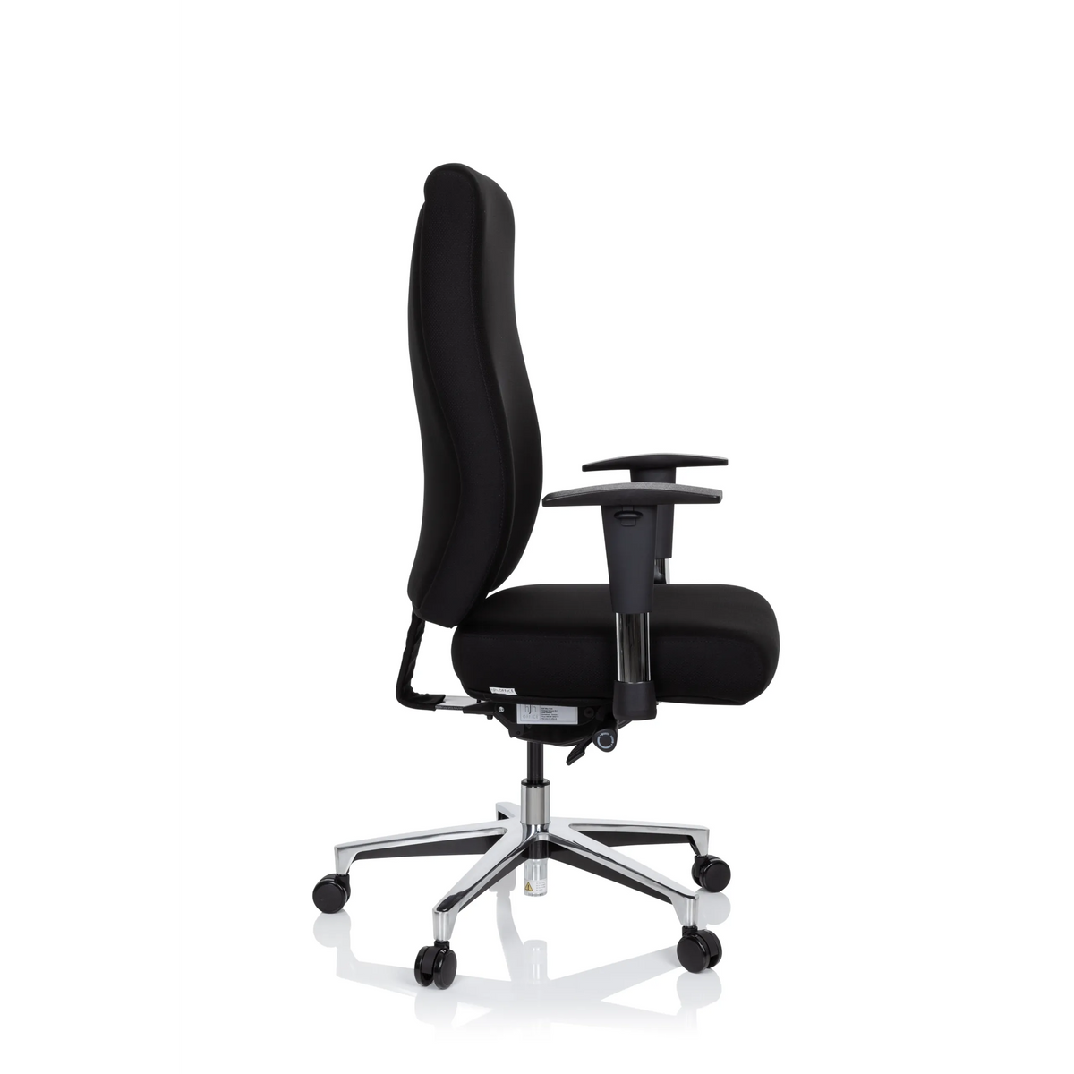Silla de oficina profesional FORCOM negra con reposabrazos y base de cinco ruedas de hjh OFFICE – vista de 360° (vista lateral 80°)