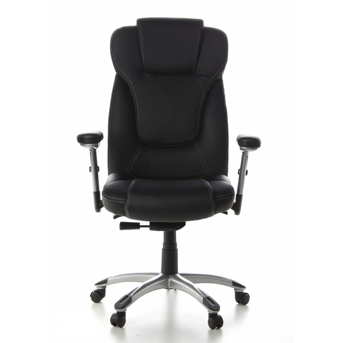 Sillón de oficina profesional EMBASSY 200 negro con reposabrazos y base de cinco ruedas de hjh OFFICE – vista de 360° (vista frontal 0°)