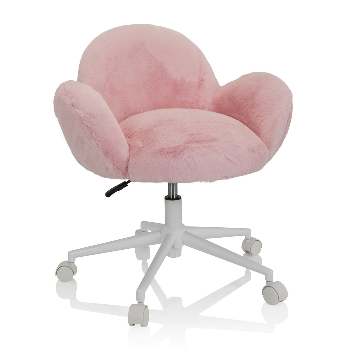Silla giratoria para niños KID TEDDY rosa con funda suave y base blanca de cinco ruedas de hjh OFFICE – vista de 360° (vista frontal 20°)