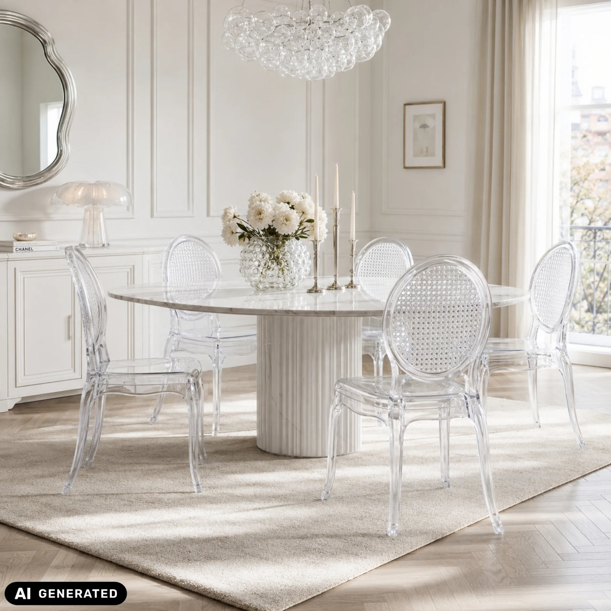 Silla de cuatro patas CRISTALIO en versión transparente con respaldo redondo de hjh LIVING