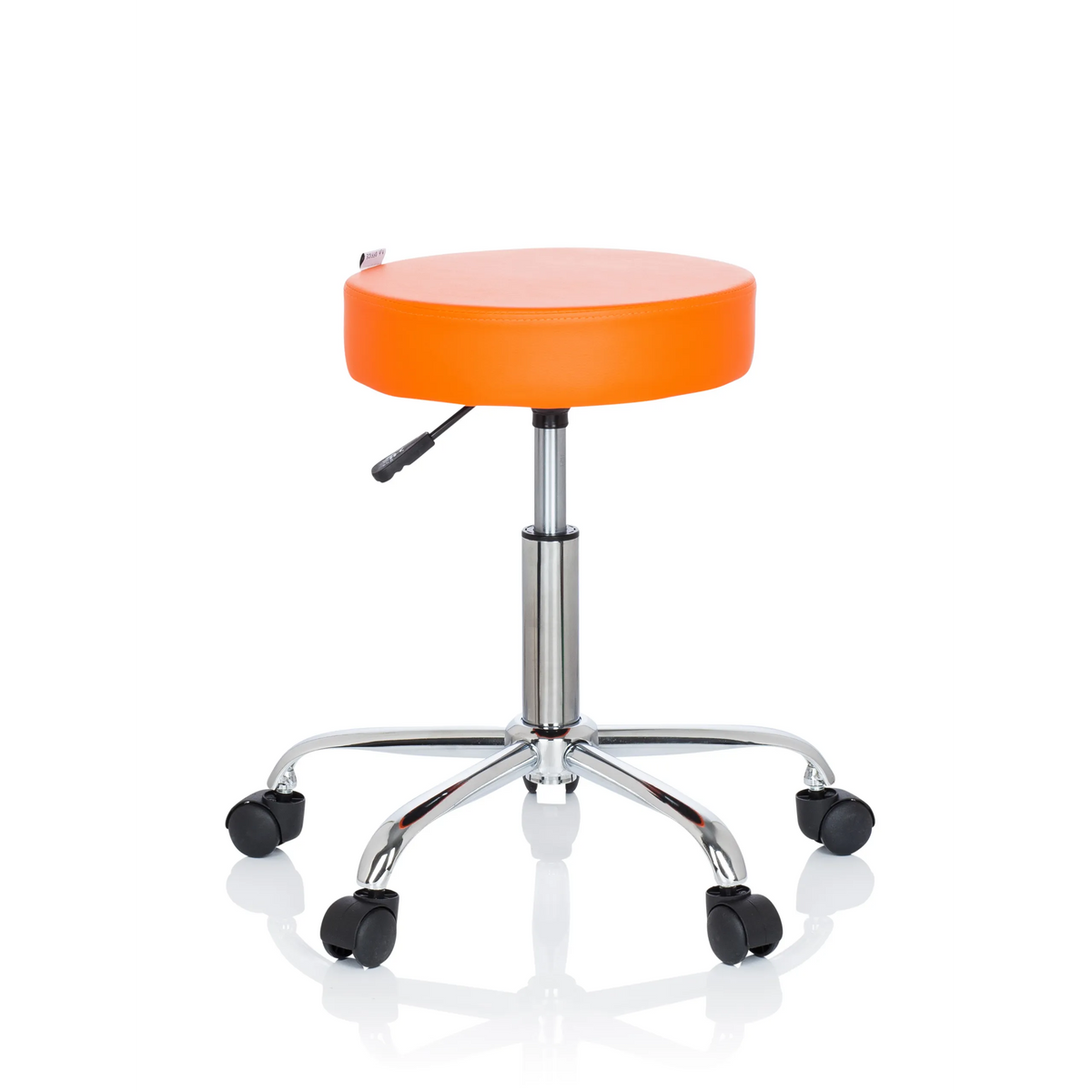 Taburete giratorio naranja OPERATOR II con pistón de gas y base de cinco ruedas de hjh OFFICE – vista de 360° (vista frontal 0°)