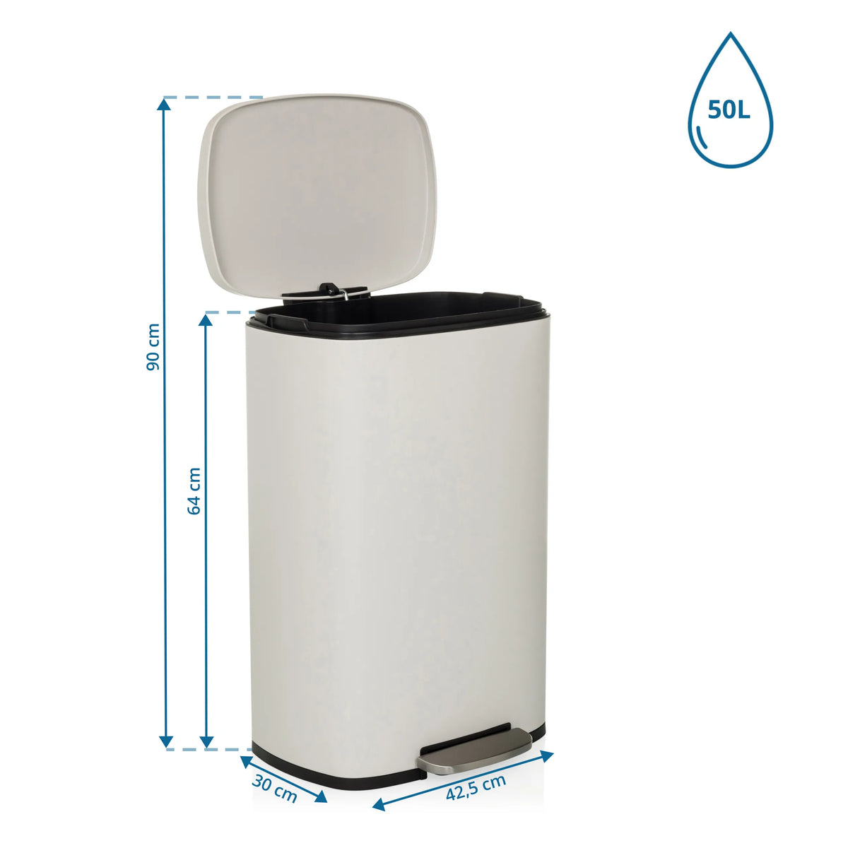 Dibujo dimensional de la Papelera CLEAN XV con capacidad de 50 l y 90 cm de altura de hjh OFFICE