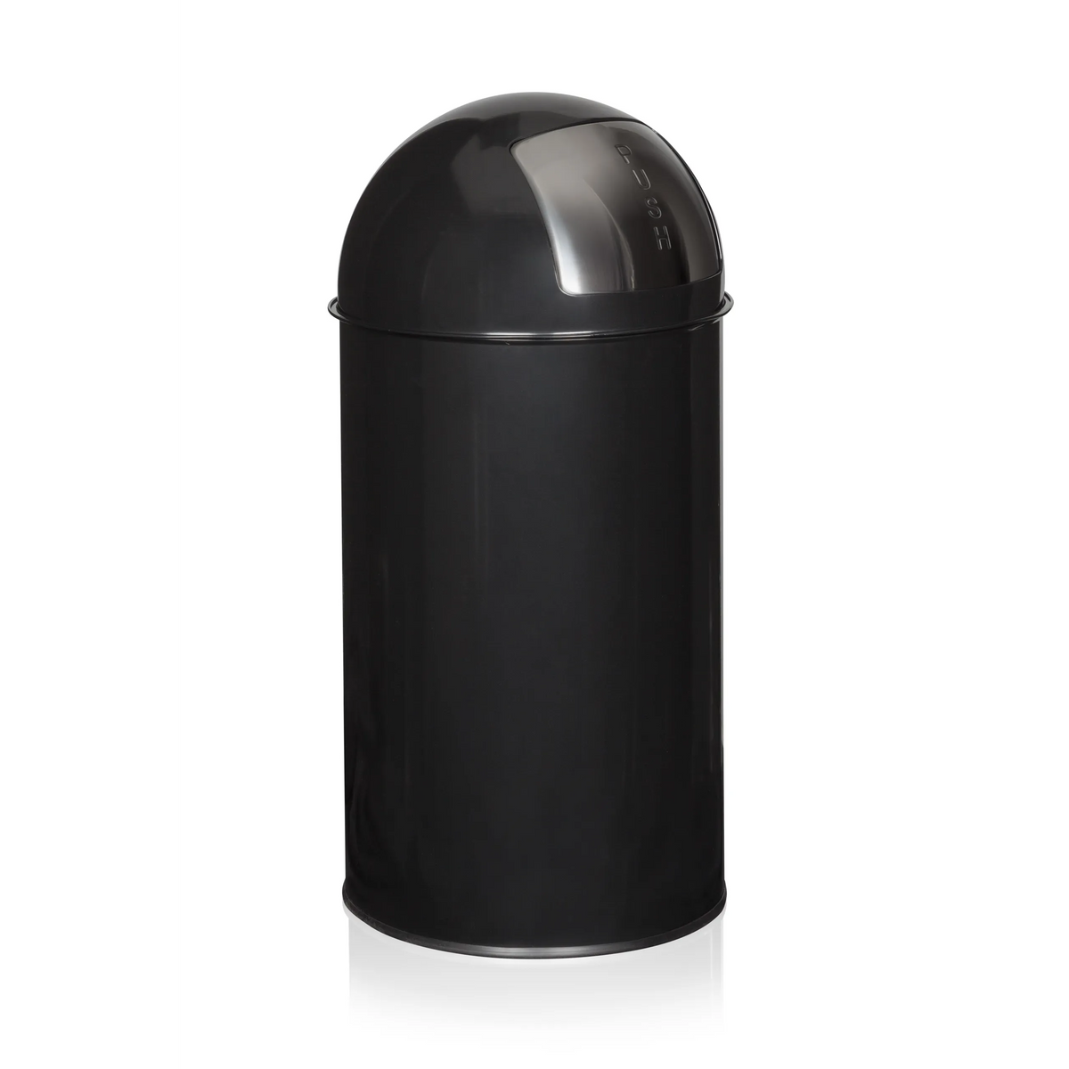 Papelera PUSH 50L negra con inserto de tapa plateado de hjh OFFICE – vista de 360° (vista trasera en diagonal 120°)