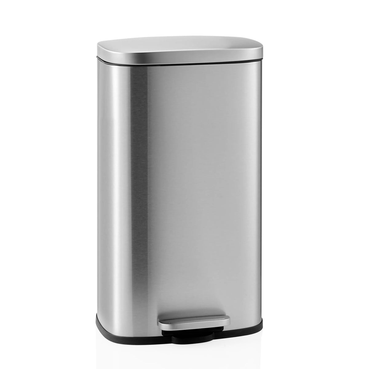 Papelera Clean 15 plateada con tapa y pedal de hjh OFFICE – vista de 360° (vista frontal 15°)