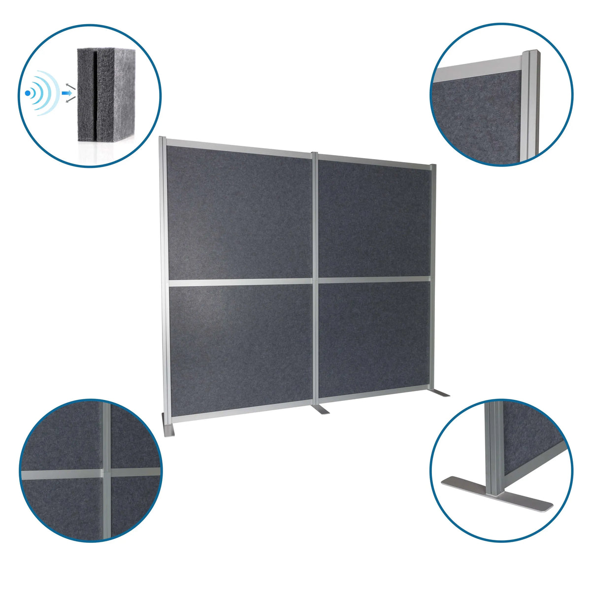 Separadores FLEXMIUT MODUL grises con marco de aluminio, pie en T y relleno absorbente de sonido de hjh OFFICE
