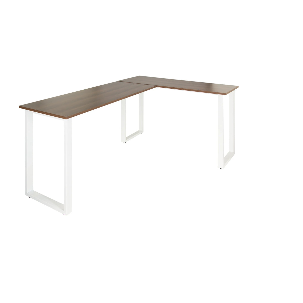 Eckschreibtisch WORKSPACE BASIC I in Walnuss-Optik mit weißen U-Beinen von hjh OFFICE – 360-Grad-Ansicht (Frontansicht 20°)