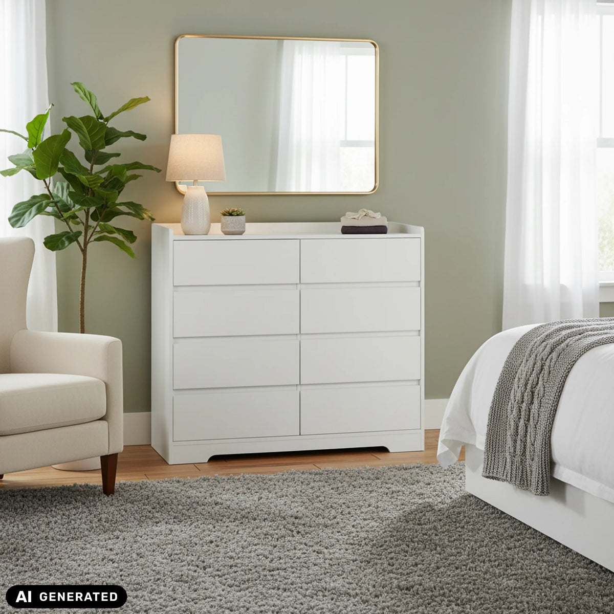Cómoda blanca OSOYRO con seis cajones en una habitación iluminada de hjh LIVING (imagen generada por IA)