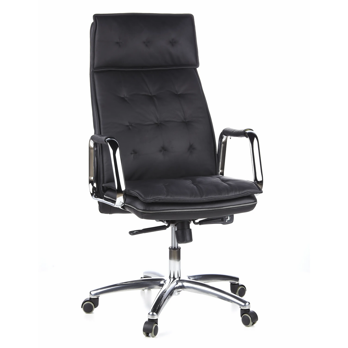 Sillón de oficina profesional VILLA 20 negro con tapicería acolchada y base de cinco ruedas de hjh OFFICE – vista de 360° (vista frontal 20°)