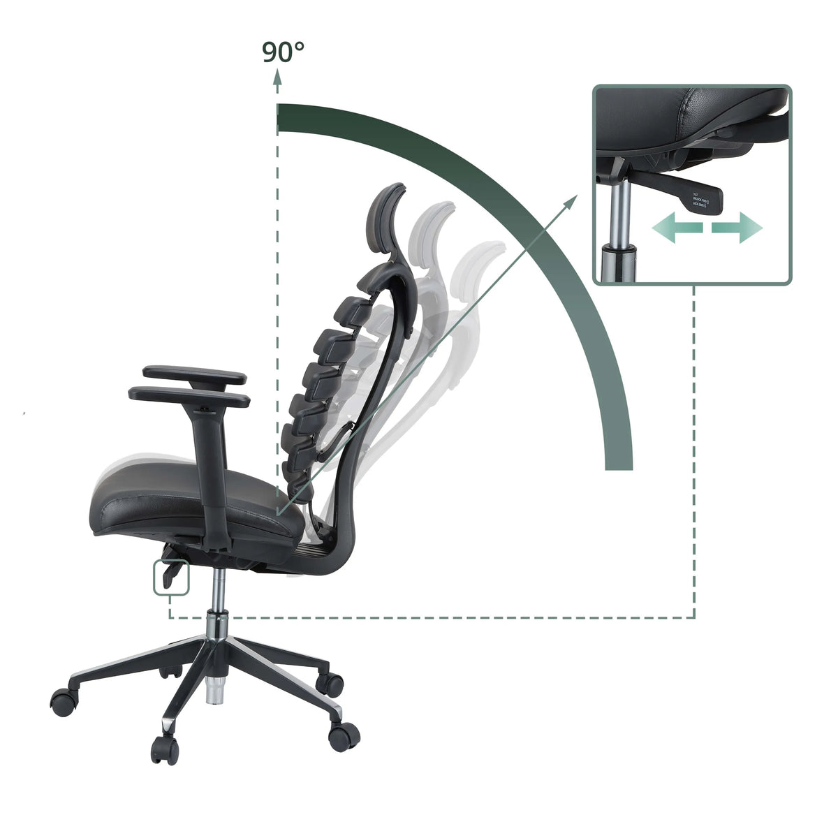 Respaldo ajustable hasta 90 grados y palanca de mando de la silla de oficina profesional ERGO LINE II PRO de hjh OFFICE