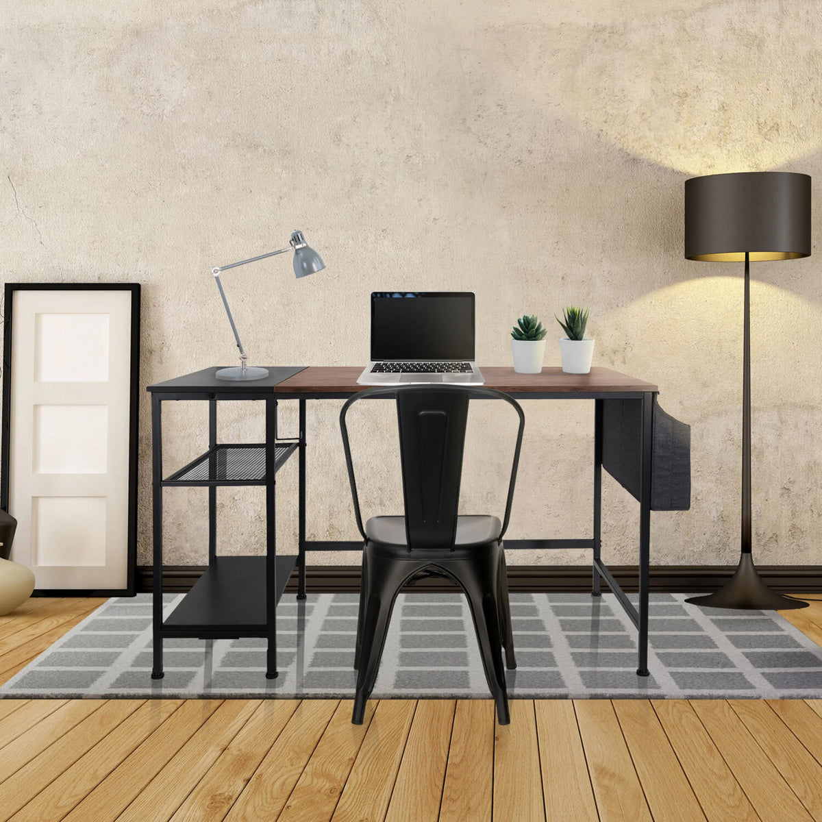 Escritorio WORKSPACE H I en negro y marrón con estante y espacio de almacenaje integrados de hjh OFFICE
