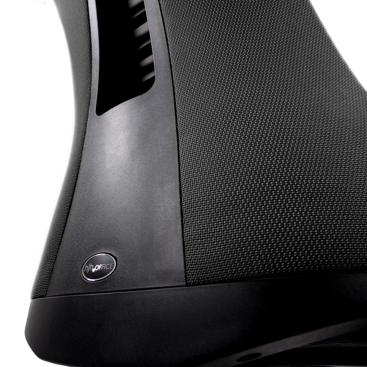 Tejido de malla negra y carcasa de plástico con logotipo en la silla de oficina profesional OFFICE XT de hjh OFFICE