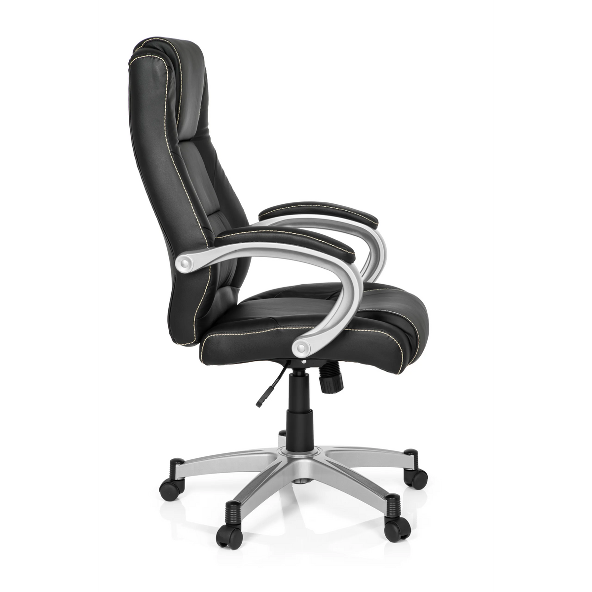 Silla gaming RELAX CL180 negra con acolchado y base de cinco ruedas de MyBuero – vista de 360° (vista lateral 80°)