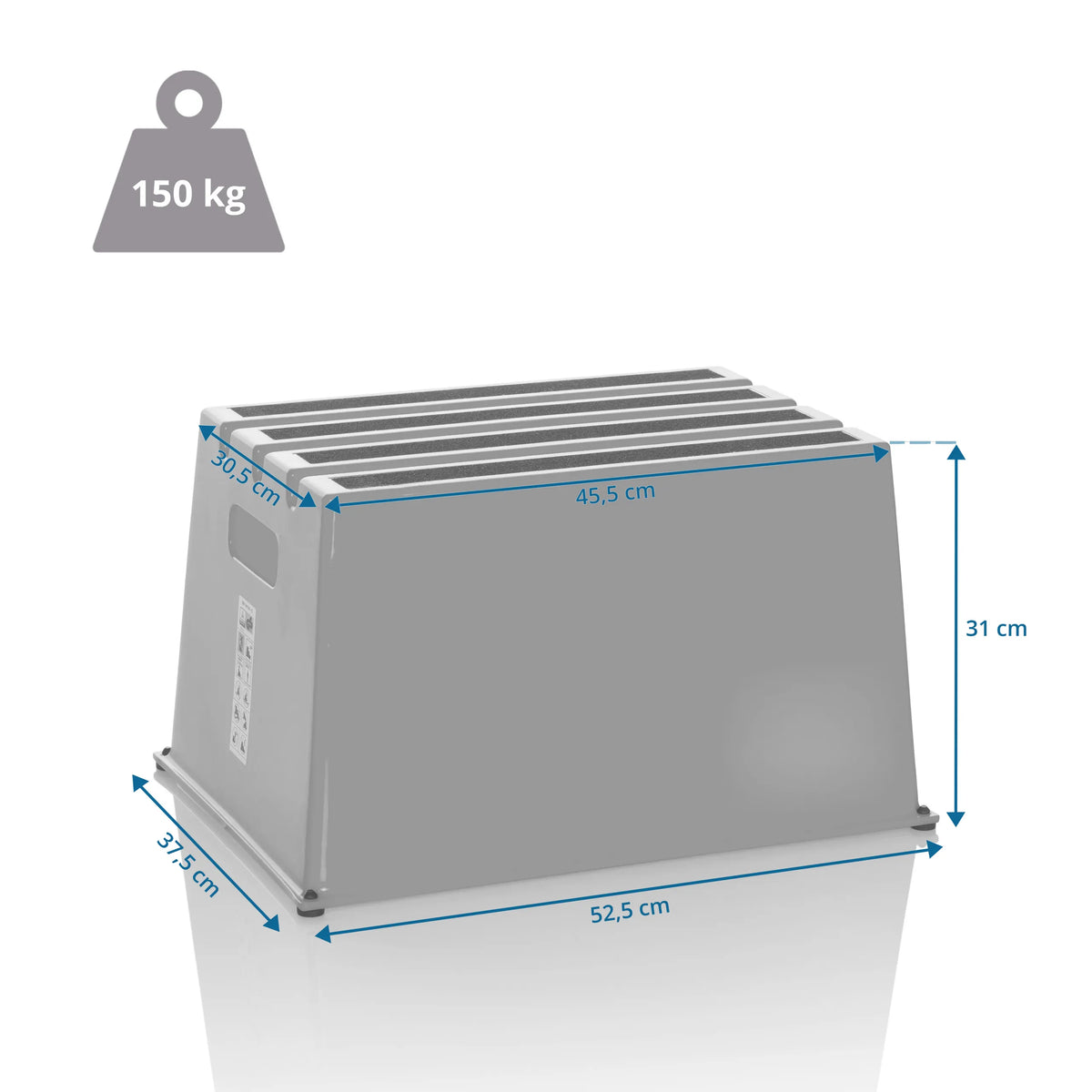 Dibujo dimensional del taburete bajo TIO-E1 con 52,5 × 37,5 cm y una capacidad de carga de 150 kg de hjh OFFICE