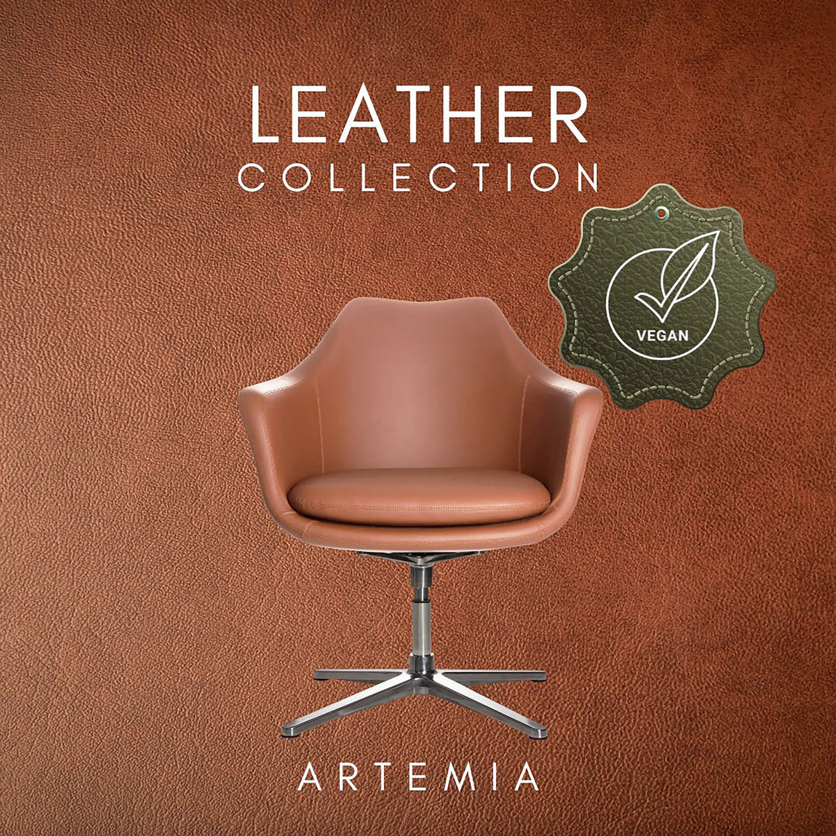 Sillón de diseño ARTEMIA marrón con base en forma de estrella de cuatro radios y sello vegano de hjh OFFICE