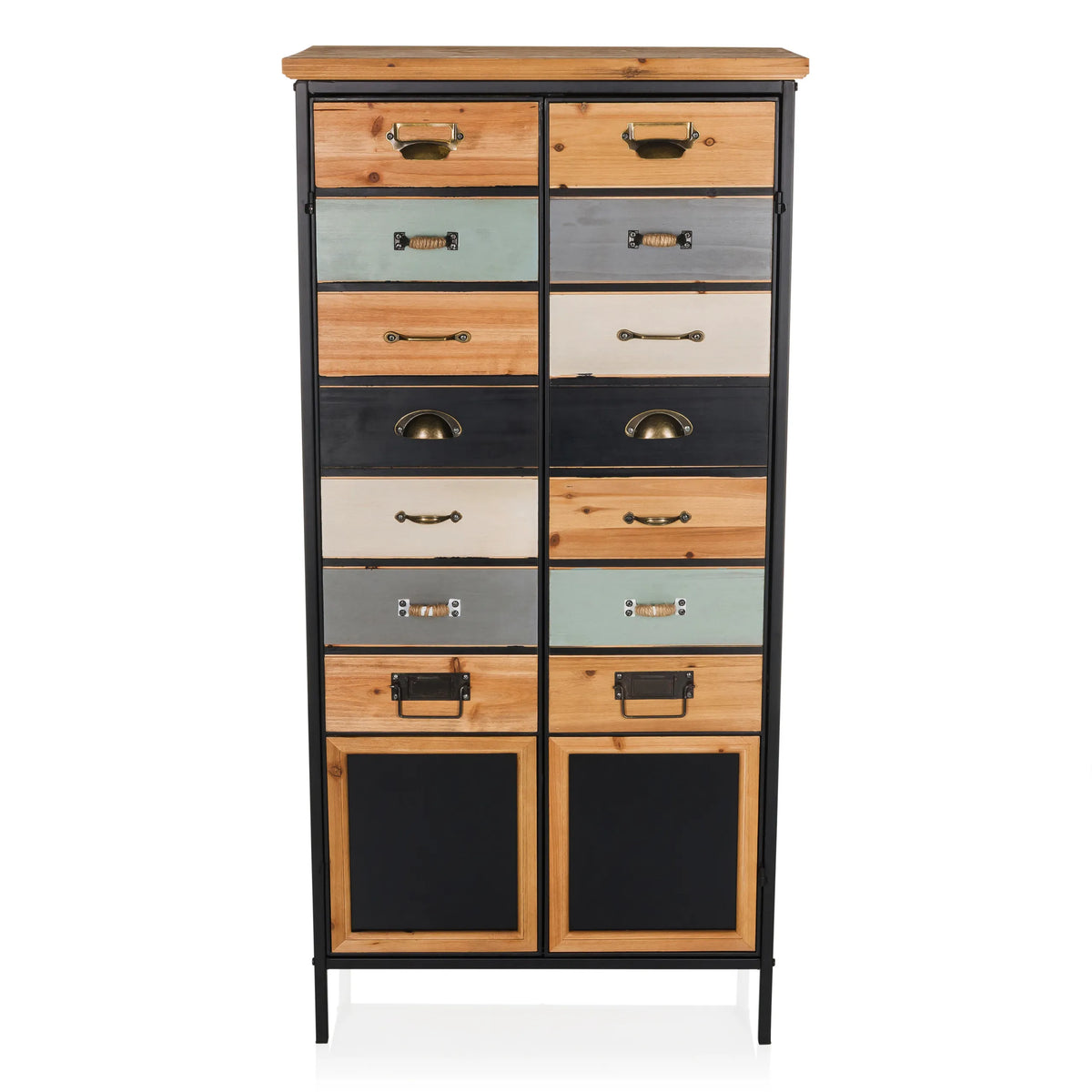 Cómoda CONTINENTO HIGH de madera y metal con cajones de colores y dos compartimentos de hjh LIVING