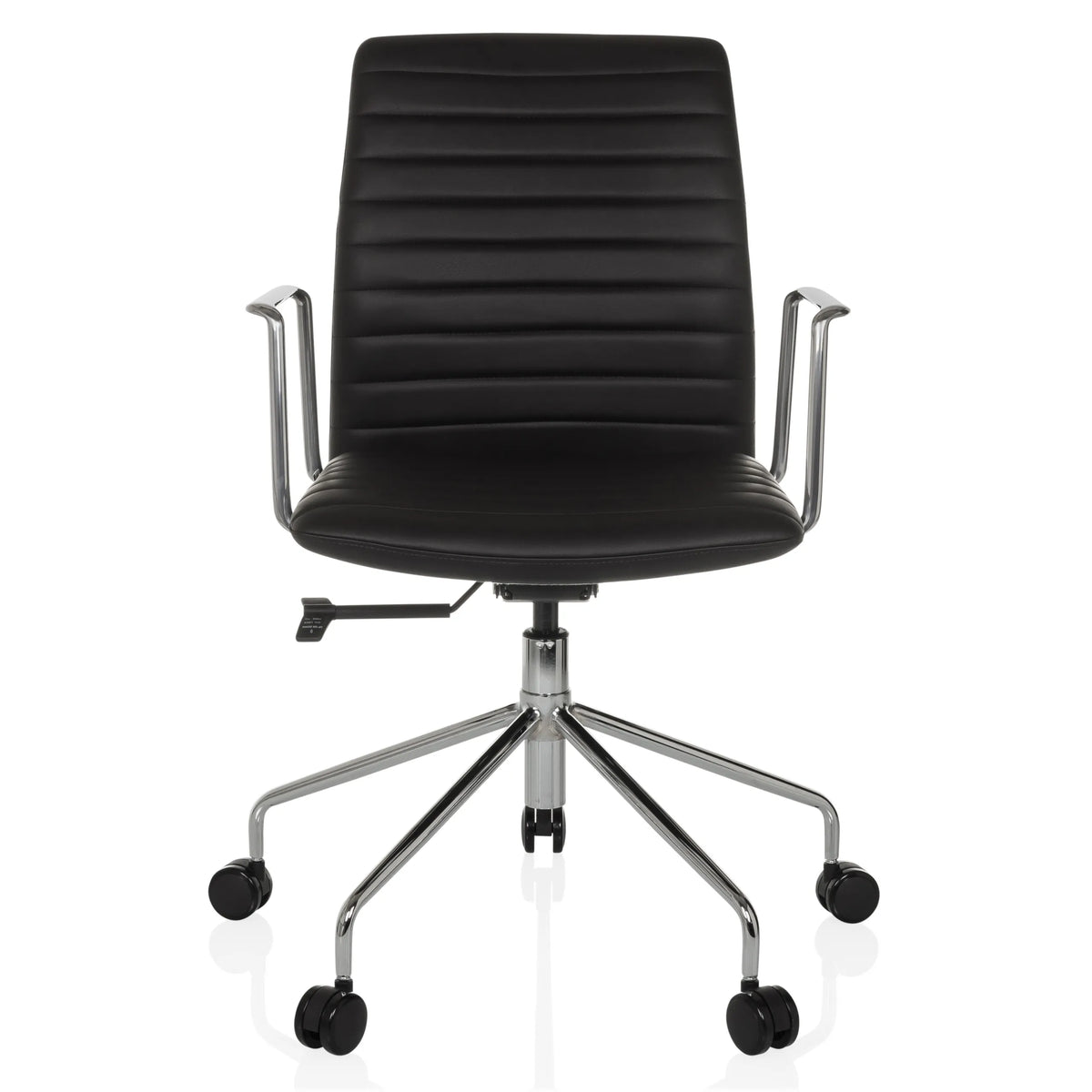 Sillón de alta gama VEMONA 30 negro con costuras transversales, reposabrazos y base de cinco ruedas de hjh OFFICE – vista de 360° (vista frontal 0°)
