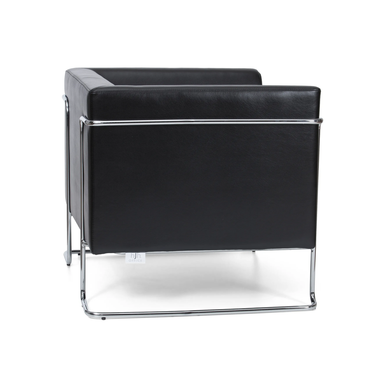 Sillón tapizada negro CURACAO con estructura tubular cromada de hjh OFFICE – vista de 360° (vista lateral 100°)