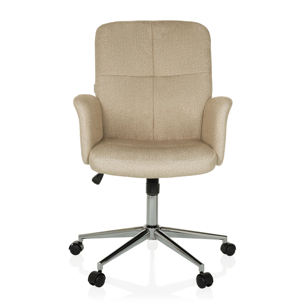 Silla Home Office SOLAO 400 beige con reposabrazos acolchados y base de cinco ruedas de hjh OFFICE – vista de 360° (vista frontal 0°)