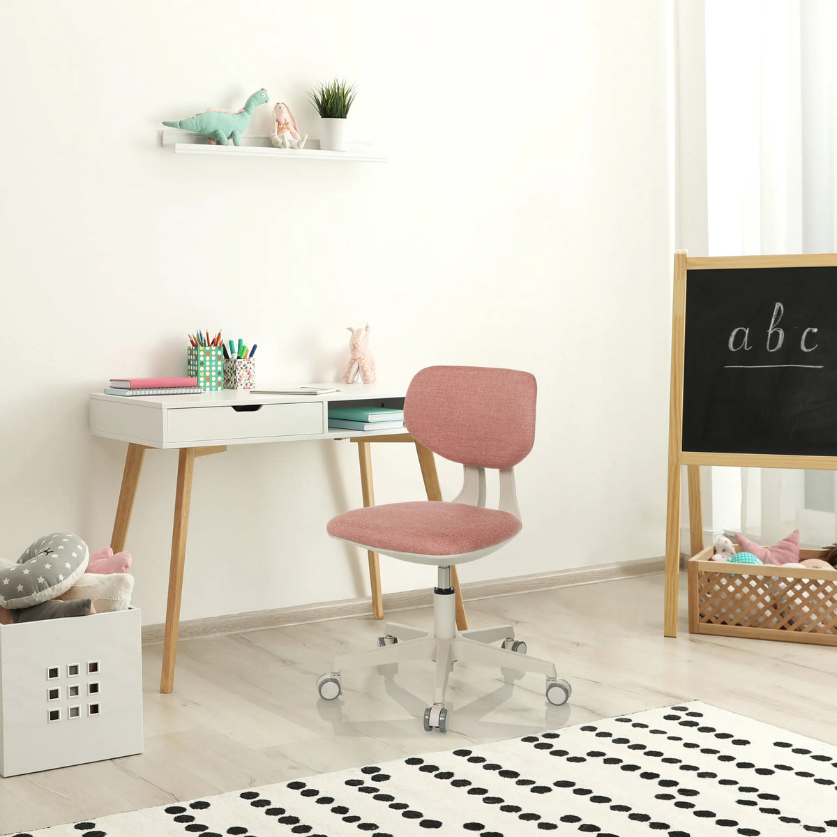 Silla giratoria para niños KIDDY CLASSIC rosa con ruedas y base blanca de hjh OFFICE