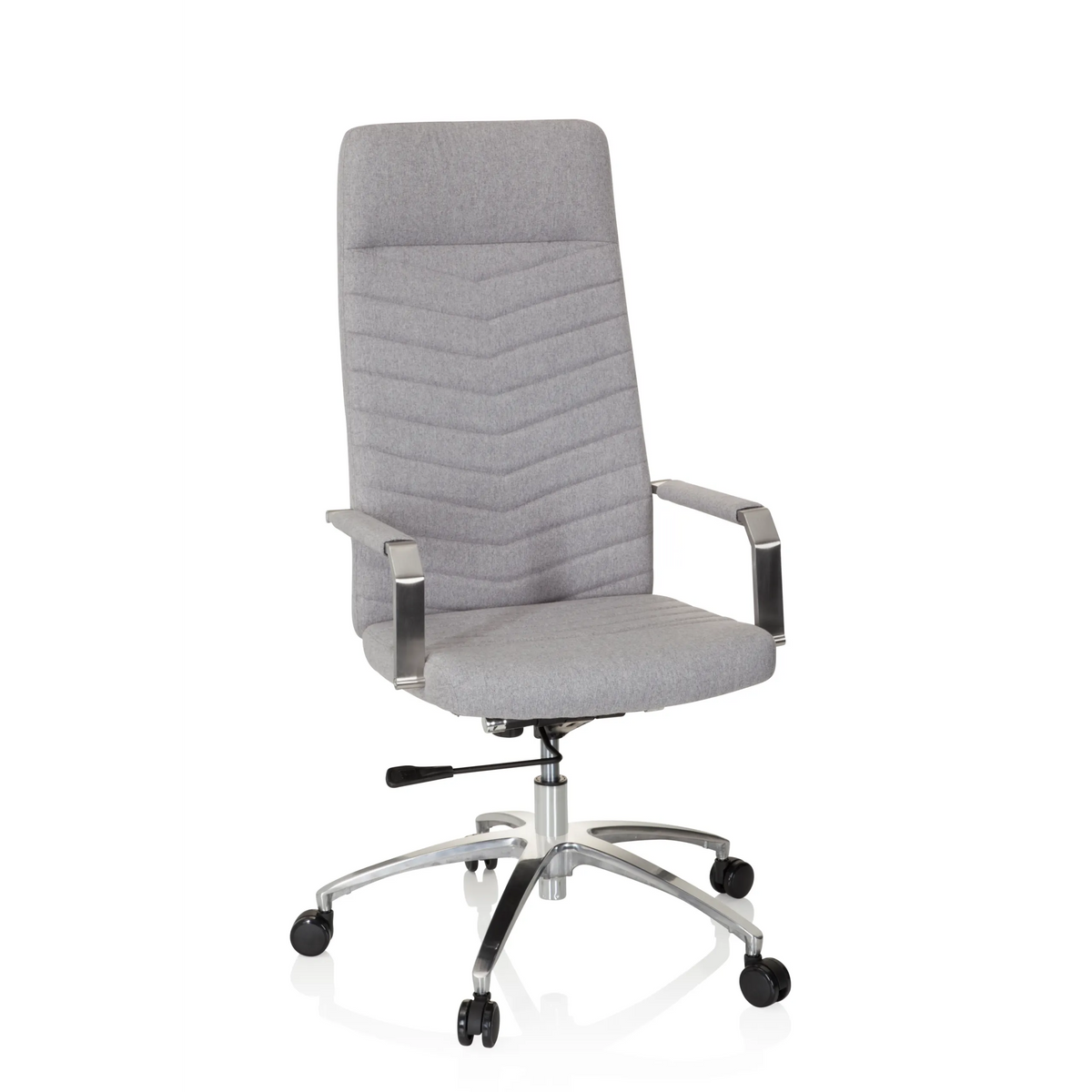Silla Home Office SARANTO PLUS en color gris claro con reposabrazos y base de cinco ruedas de hjh OFFICE – vista de 360° (vista frontal 20°)