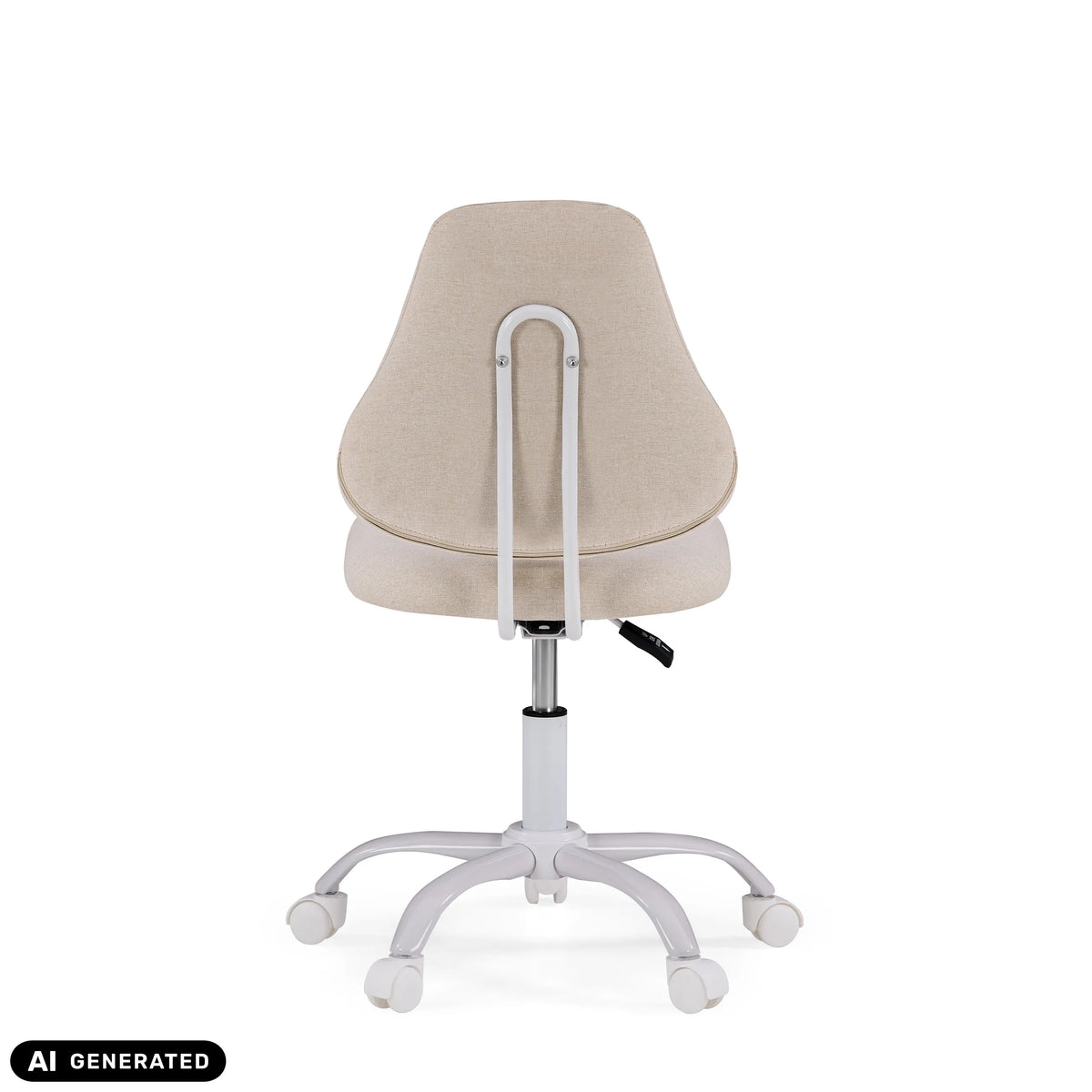 Vista posterior de la silla giratoria para niños Lumikid en beige con base y ruedas blancas de hjh OFFICE (imagen generada por IA)