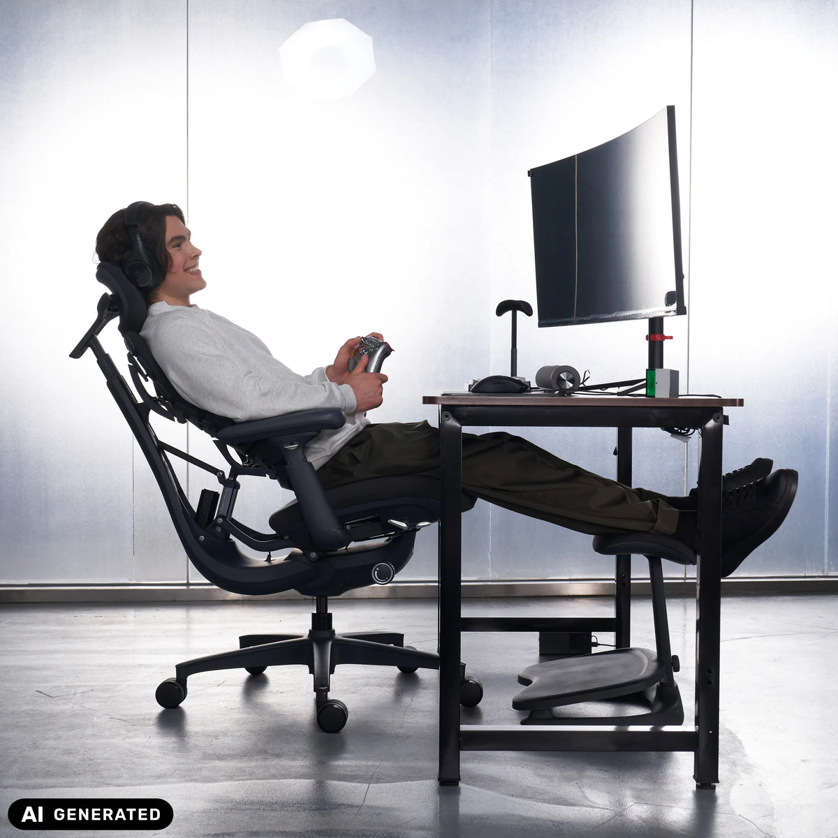 Silla alta gama LiberNovo Omni en color negro con reposapiés de Libernovo (imagen generada por IA)