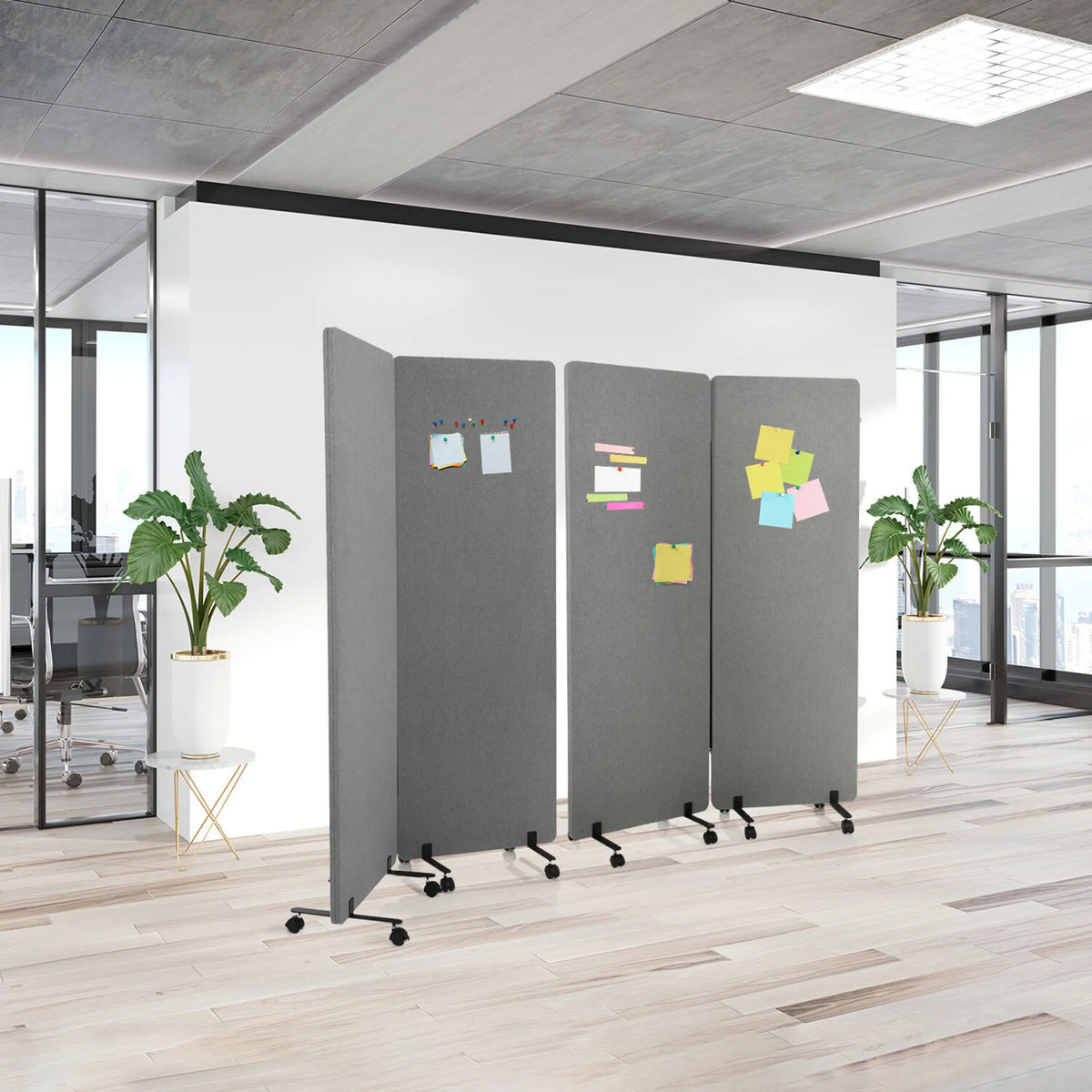 Separadores FLEXMIUT de color gris oscuro como set móvil de dos piezas con ruedas de hjh OFFICE