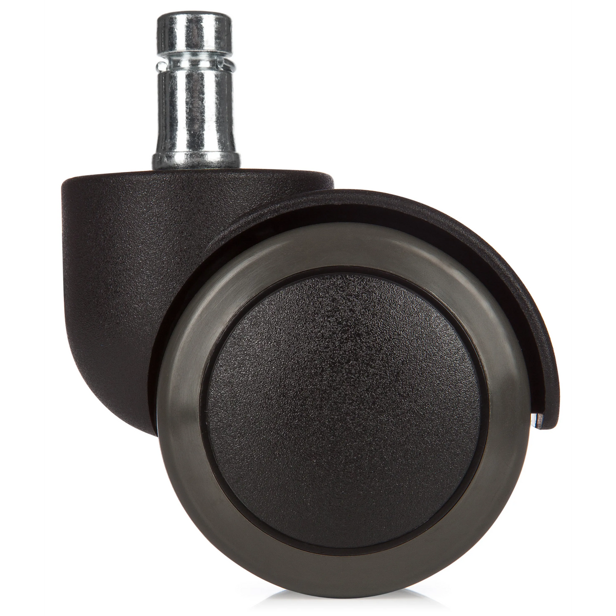 Schwarze Stuhlrolle 5x ROLO 11mm/50mm für Hartböden mit silbernem Metallstift von hjh OFFICE – 360-Grad-Ansicht (Rückenansicht 180°)