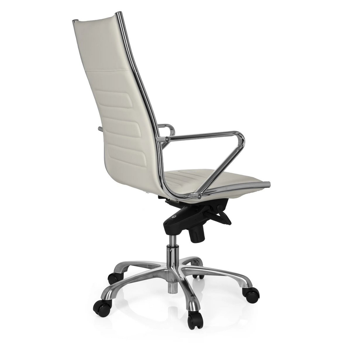 Sillón de oficina profesional PARIBA III color crema con reposabrazos y base de cinco ruedas de hjh OFFICE – vista de 360° (vista trasera en diagonal 120°)