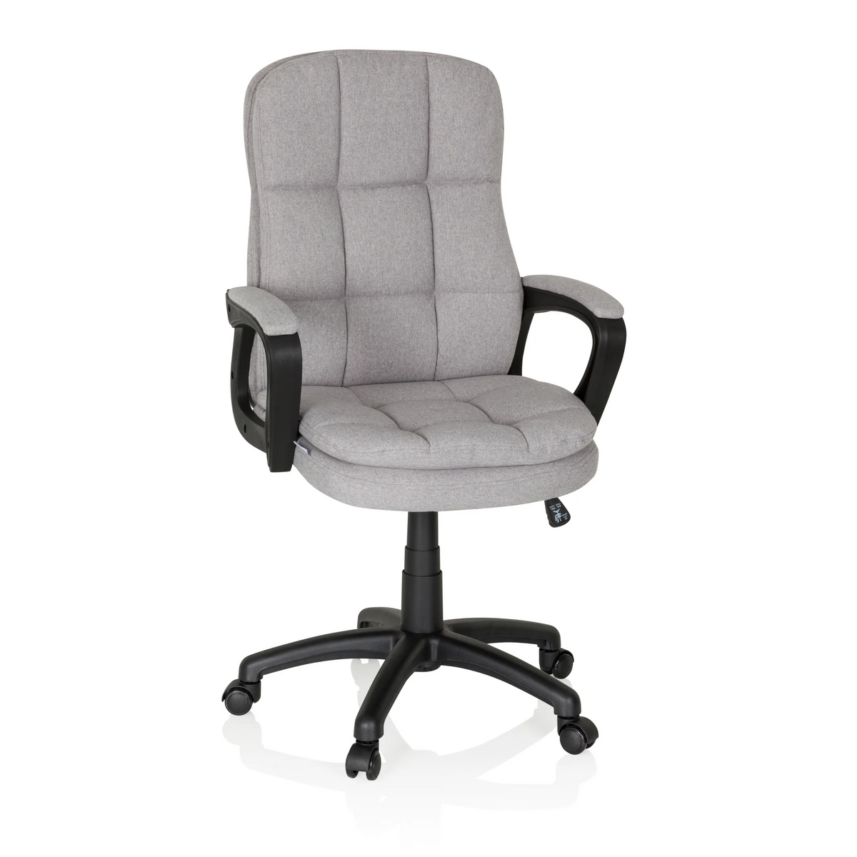 Sillón de oficina Home Office RELAX CX 120 gris con tapizado acolchado y base de cinco ruedas de MyBuero – vista de 360° (vista frontal 20°)