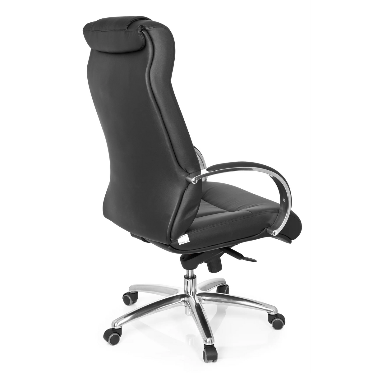 Silla giratoria XXL G 600 negra con reposabrazos y base de cinco ruedas de hjh OFFICE – vista de 360° (vista trasera en diagonal 120°)