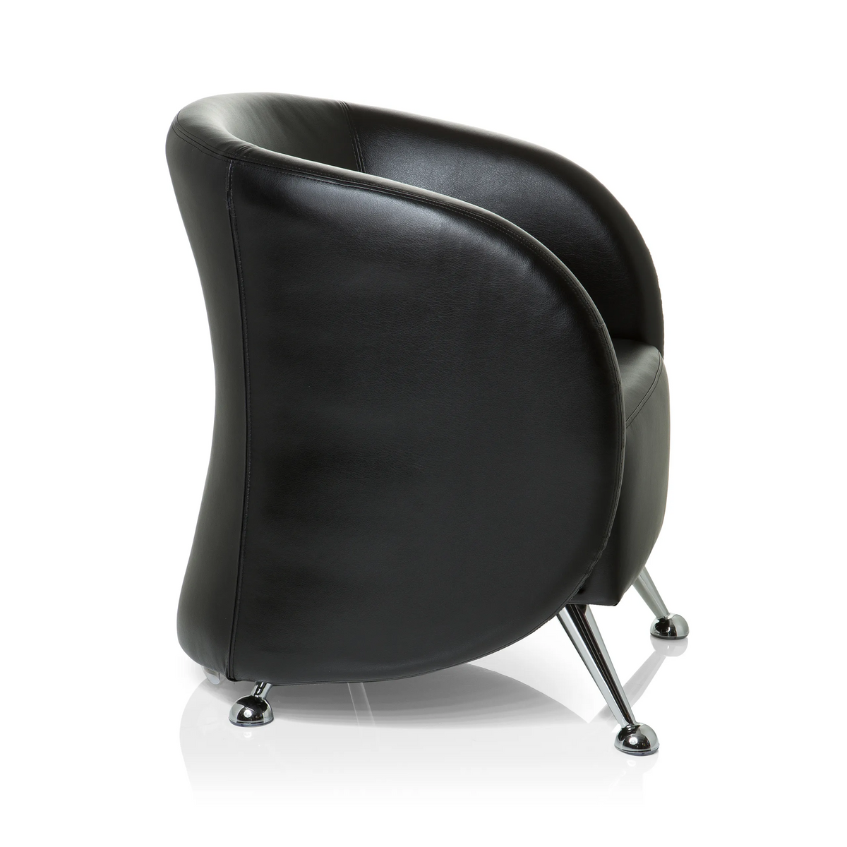 Sillón tapizado negro ST. LUCIA con patas de metal brillantes de hjh OFFICE – vista de 360° (vista lateral 80°)
