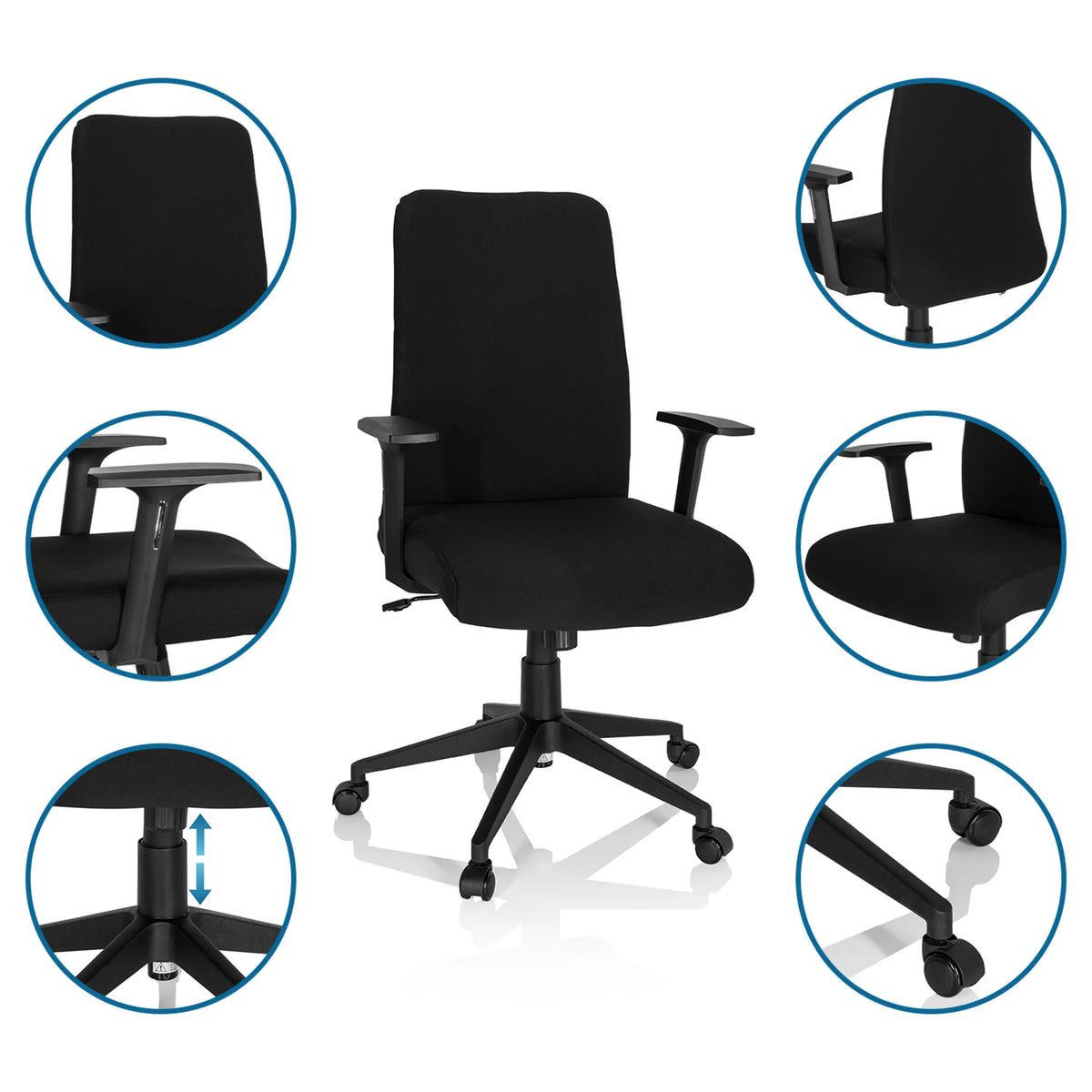 Silla Home Office COSIO I negra con reposabrazos, ruedas y pistón de gas de hjh OFFICE