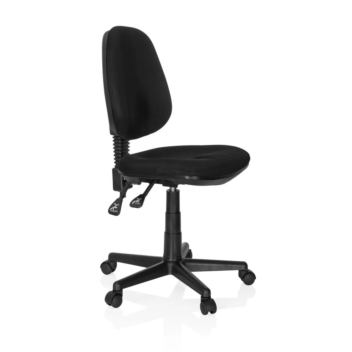 Silla Home Office CITY 25 negra con respaldo de malla y base de cinco ruedas de hjh OFFICE – vista de 360° (vista frontal en diagonal 60°)