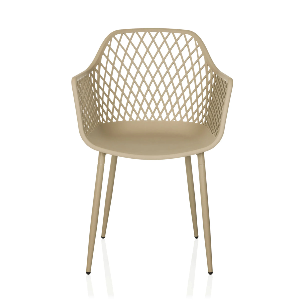 Silla de exterior beige BEGIO L con respaldo de malla y cuatro patas de hjh LIVING – vista de 360° (vista frontal 0°)