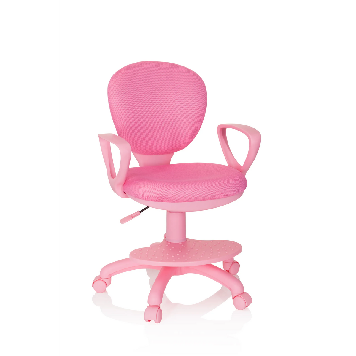 Silla giratoria para niños KID COLOUR rosa con reposabrazos y base de cinco ruedas de hjh OFFICE – vista de 360° (vista frontal 20°)