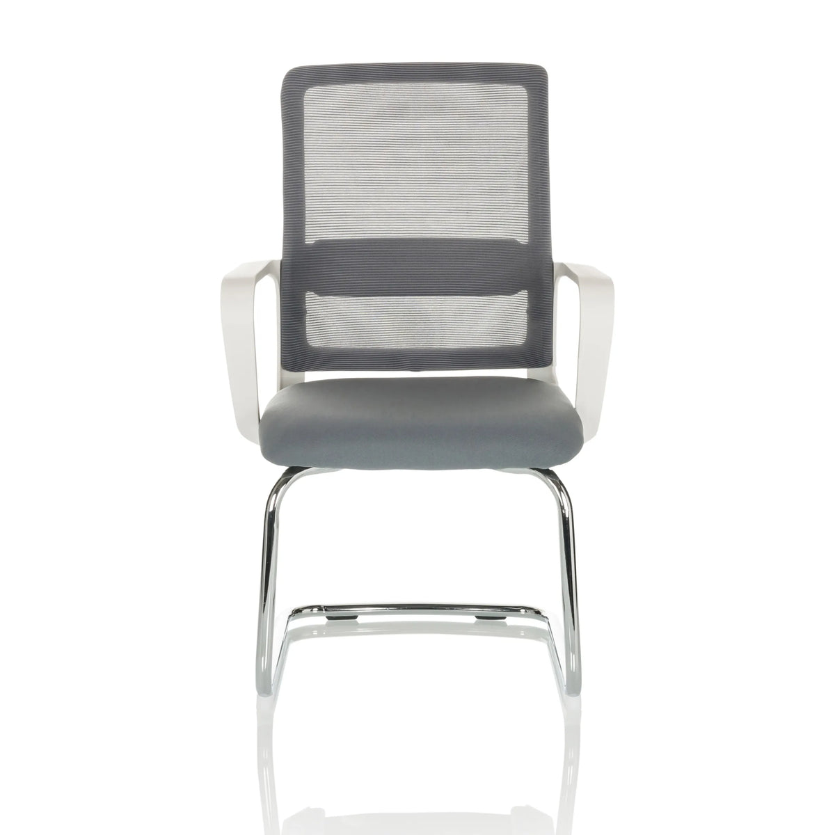 Silla de viga voladiza VISITER W gris con respaldo de malla, reposabrazos y estructura cromada de hjh OFFICE – vista de 360° (vista frontal 0°)