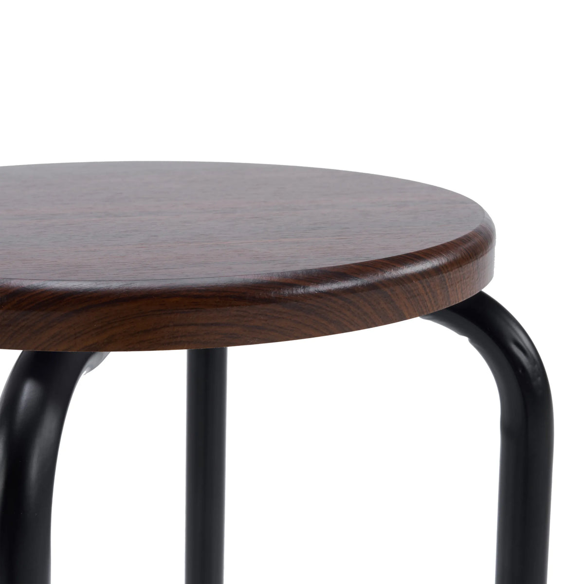 Asiento redondo efecto nogal del Taburete ALRANDA con estructura negra de hjh LIVING