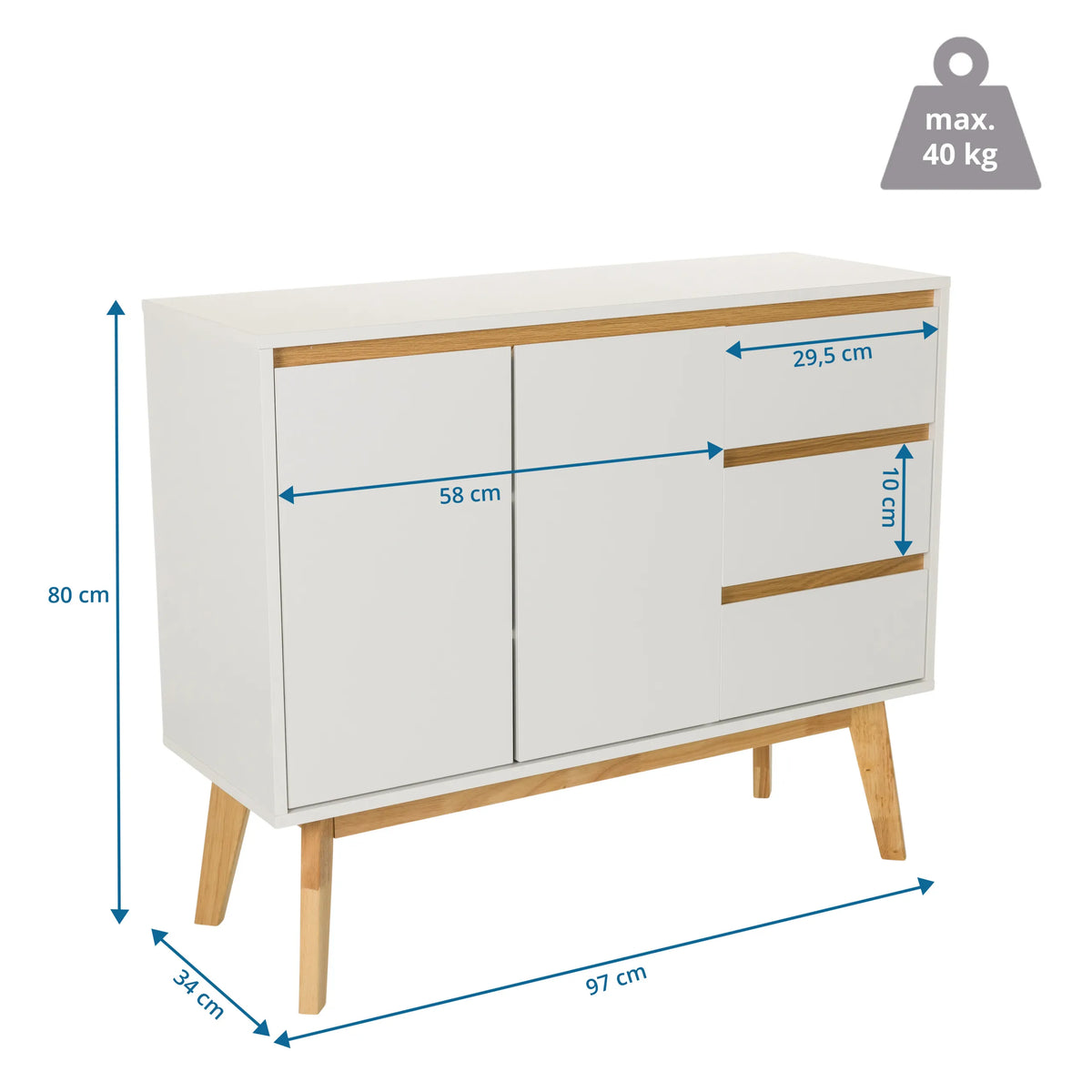 Dibujo técnico del aparador TAROLO I con un ancho de 97 cm y una altura de 80 cm de hjh LIVING
