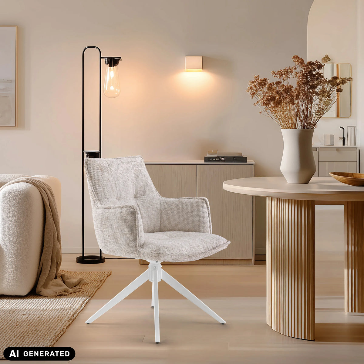 Silla de comedor Tavaro beige con base de estrella blanca de hjh LIVING (imagen generada por IA)