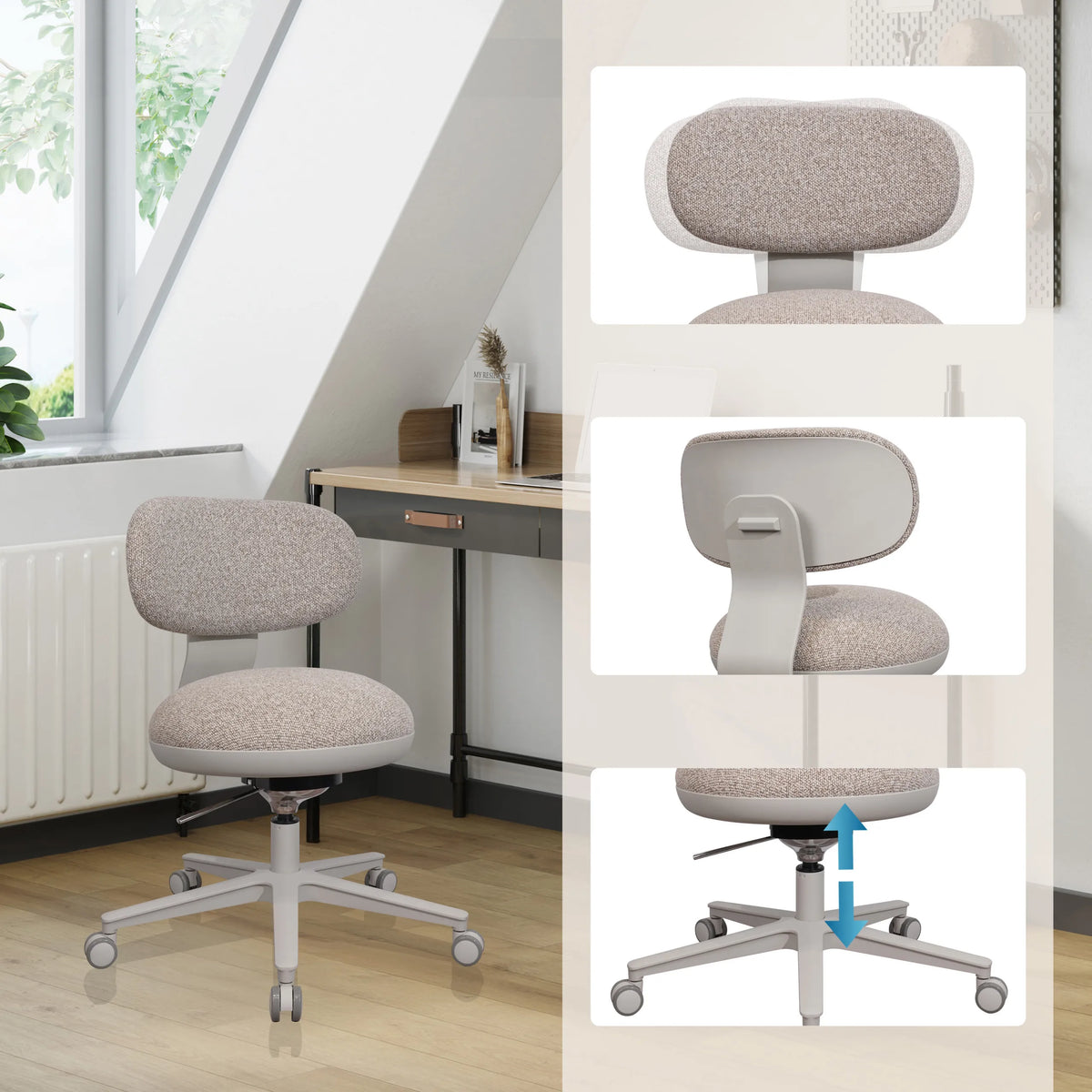 Silla Home Office SITMOTION W en gris con ajuste de altura continuo y base con ruedas de hjh OFFICE