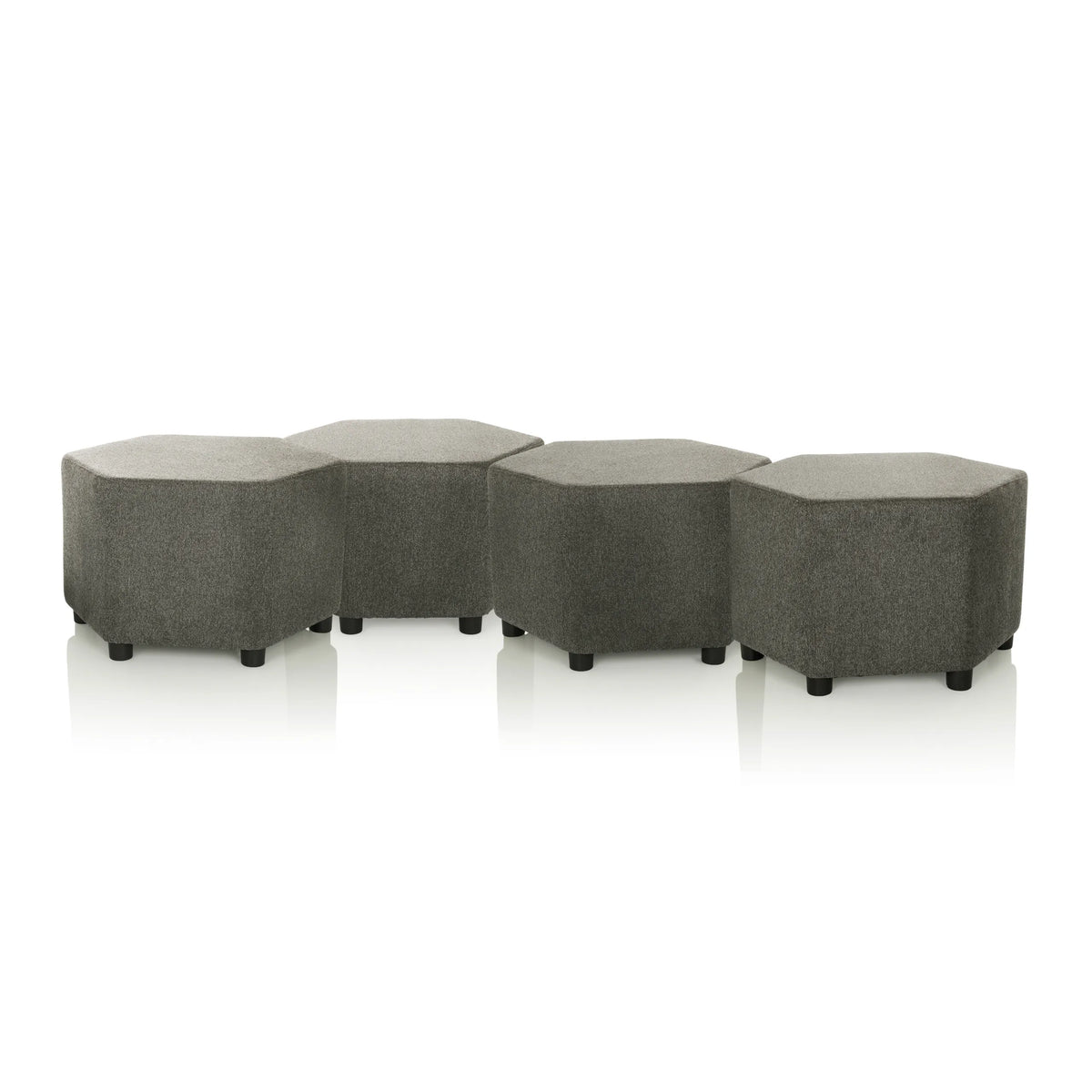 Cuatro taburetes tapizados BAREO grises de forma hexagonal con patas negras de hjh OFFICE