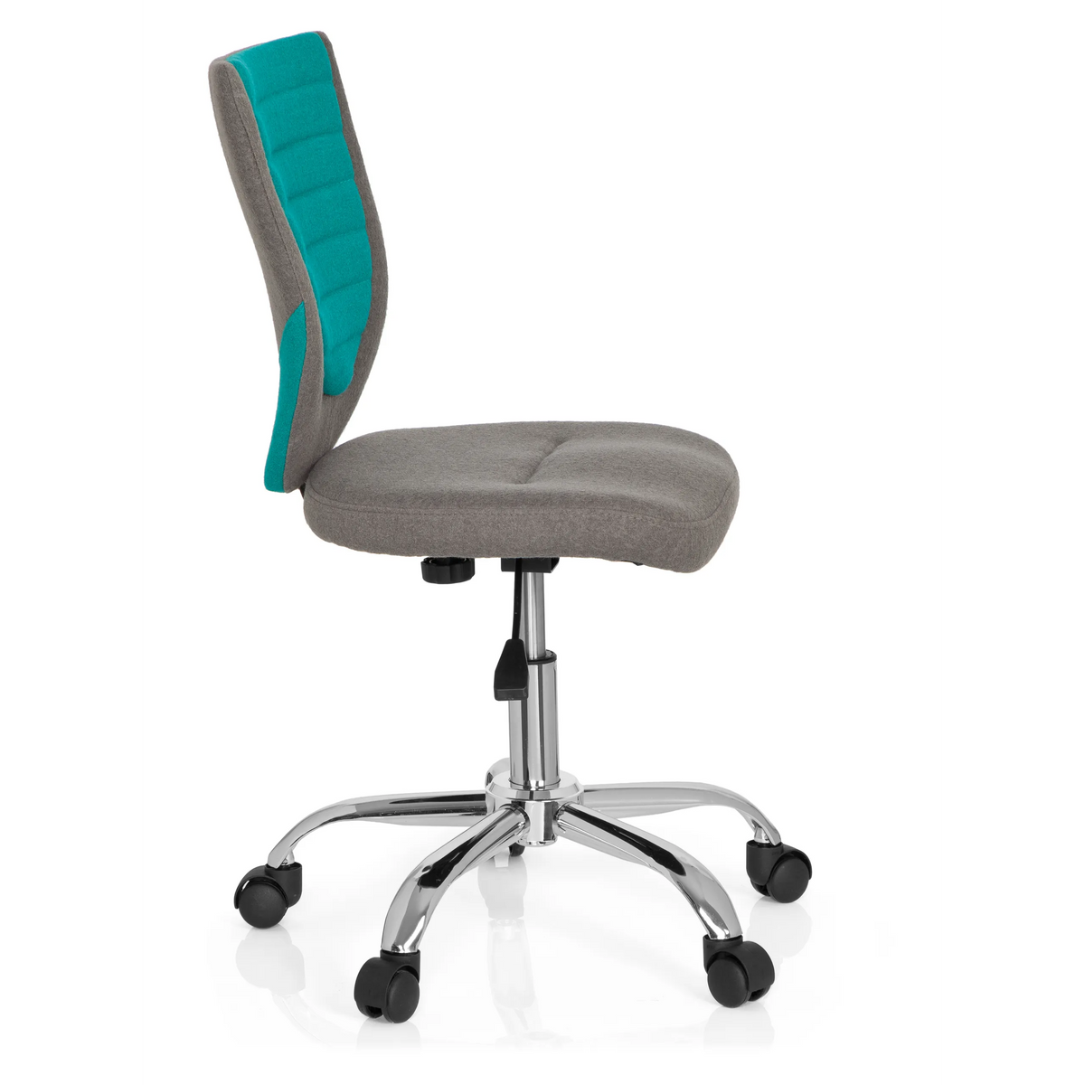 Silla giratoria para niños KIDDY COMFORT en color gris turquesa con base de estrella y cinco ruedas de hjh OFFICE – vista de 360° (vista lateral 80°)