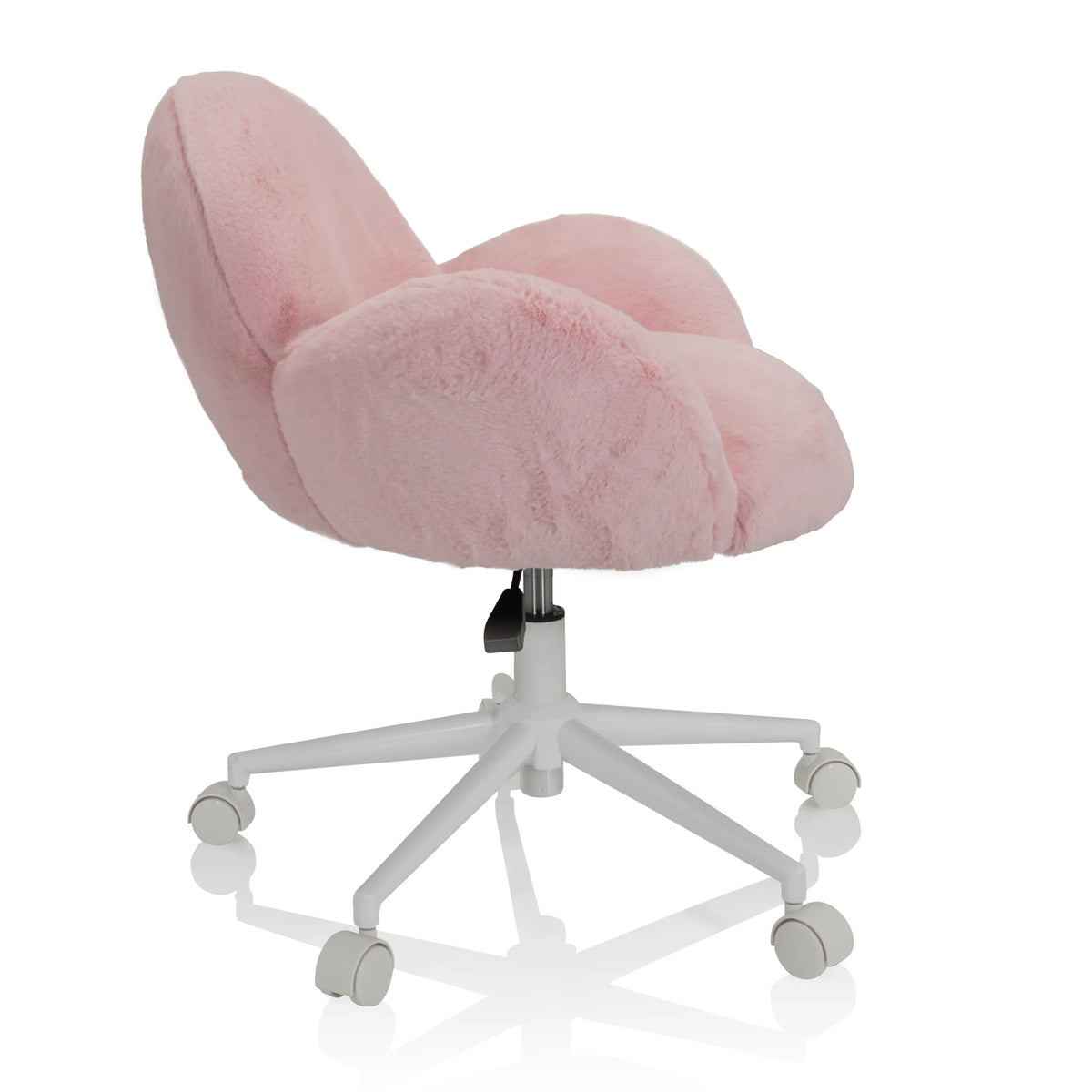 Silla giratoria para niños KID TEDDY rosa con funda suave y base blanca de cinco ruedas de hjh OFFICE – vista de 360° (vista lateral 80°)